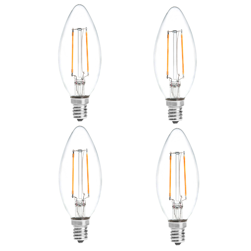 B10 E12 2W LED Vintage Antique Filament Light Bulb, 25W Equivalent, 4-Pack